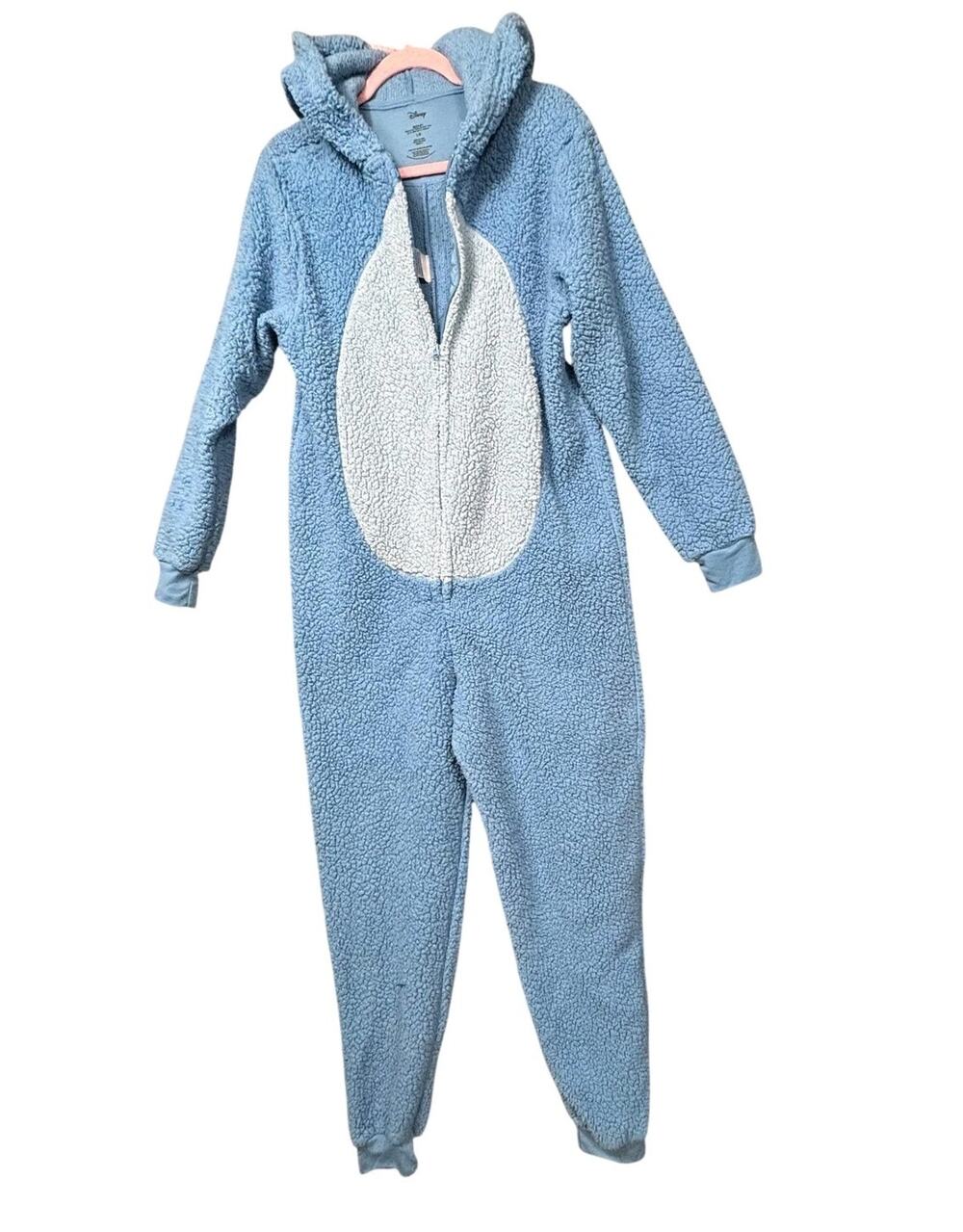 Disney Eeyore One-piece Pajamas Womens Large Blue Sherpa Fleece Hooded Zip Tail